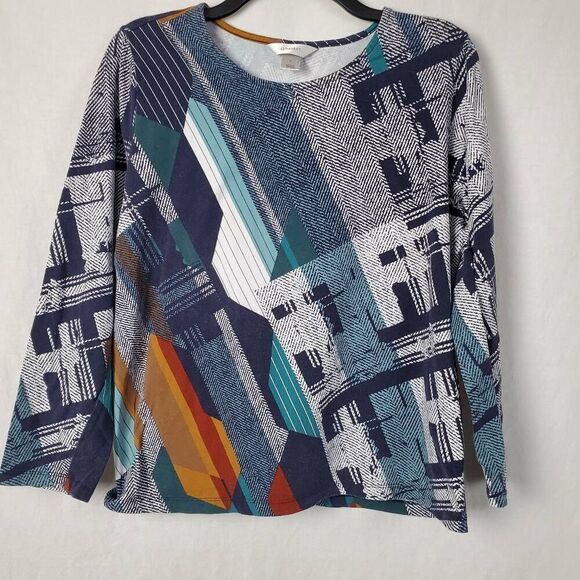 CJ Banks X (14) Plus 0x  Navy Print Blouse - Picture 2 of 8